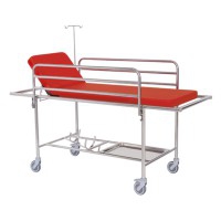 Emergency stretcher trolley: Stainless steel, folding handrails, lower tray, intravenous solution support and oxygen bottle support (colors available)